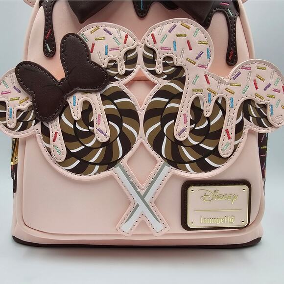 Loungefly Disney Minnie Mouse Chocolate Sprinkle Lollipop Ears Mini Backpack New - Picture 6 of 9